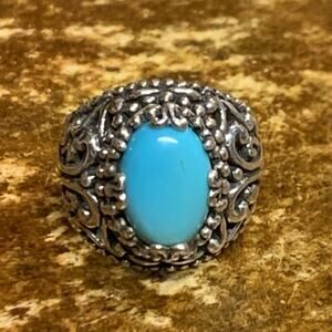 Carolyn Pollack Ring Size 8 Sterling Silver & Sleeping Beauty Turquoise Detailed